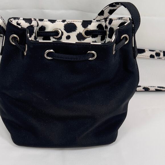 Nine West Drawstring Black Nylon Type Fabric Bag Adjustable Cheetah Print Strap - Picture 12 of 15